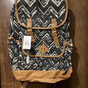 Grey Chevron Backpack with Flap and Buckles